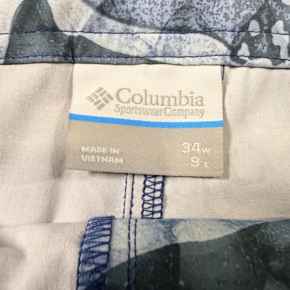 Columbia PFG Mens Blue Fish Scale Camo Board Shorts UPF 50 Size 34 Bottle Opener
